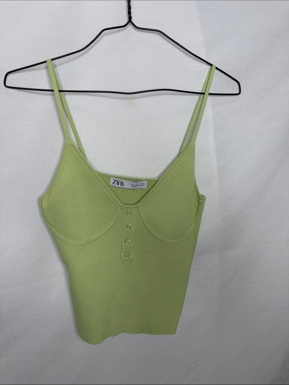 Zara Light Lime Ribbed Button-Front Camisole